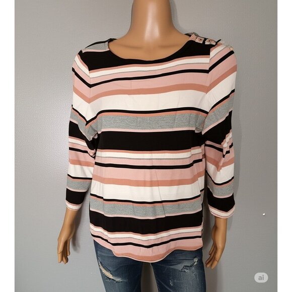Charter Club Multicolor Striped 3/4 Sleeve Blouse Size M - Picture 1 of 7